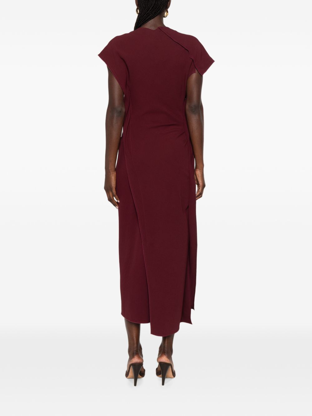 VICTORIA BECKHAM Abito lungo bordeaux senza maniche in tessuto morbido elegante