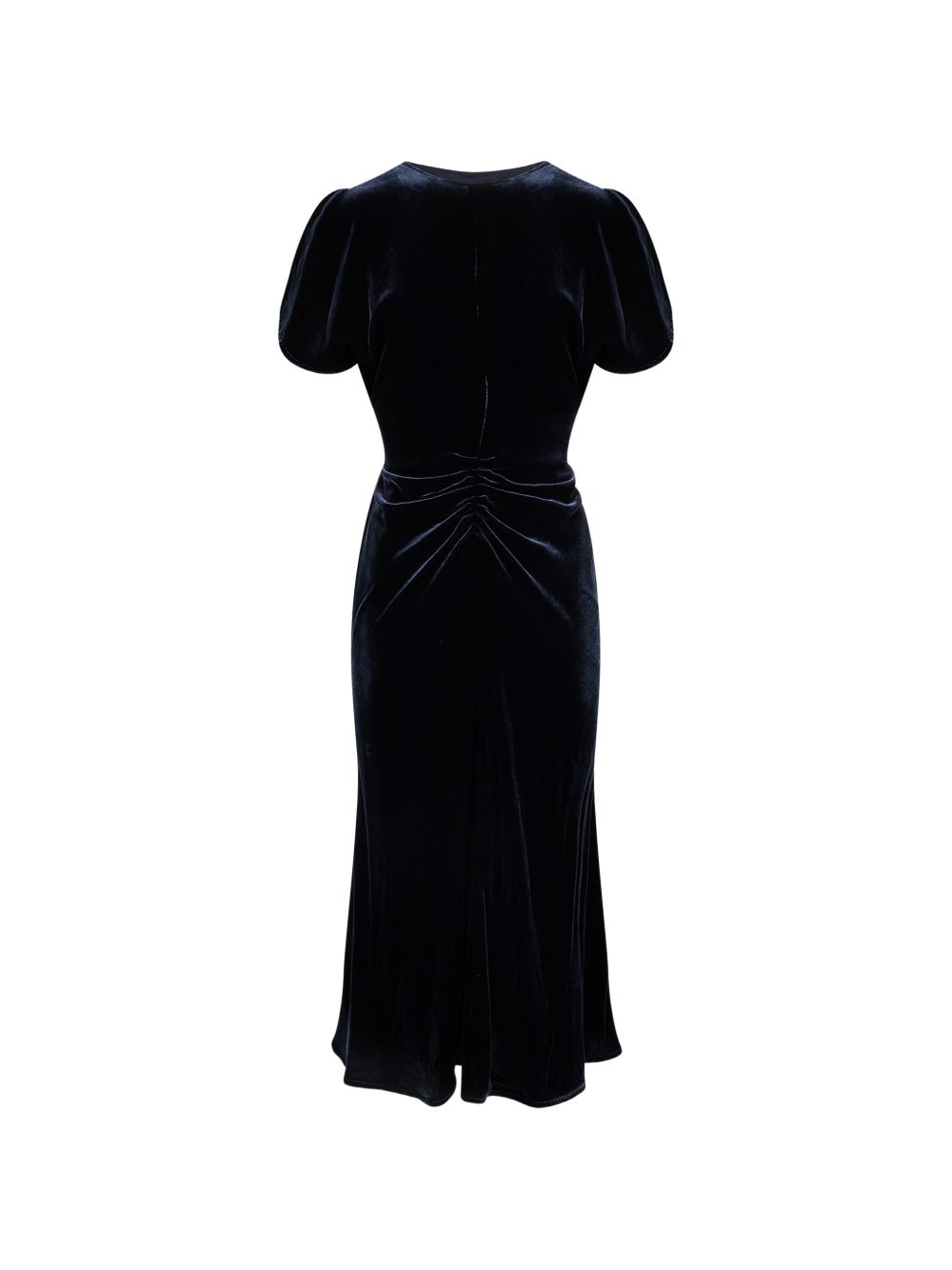 VICTORIA BECKHAM Abito midi in simil-velluto con maniche a sbuffo blu