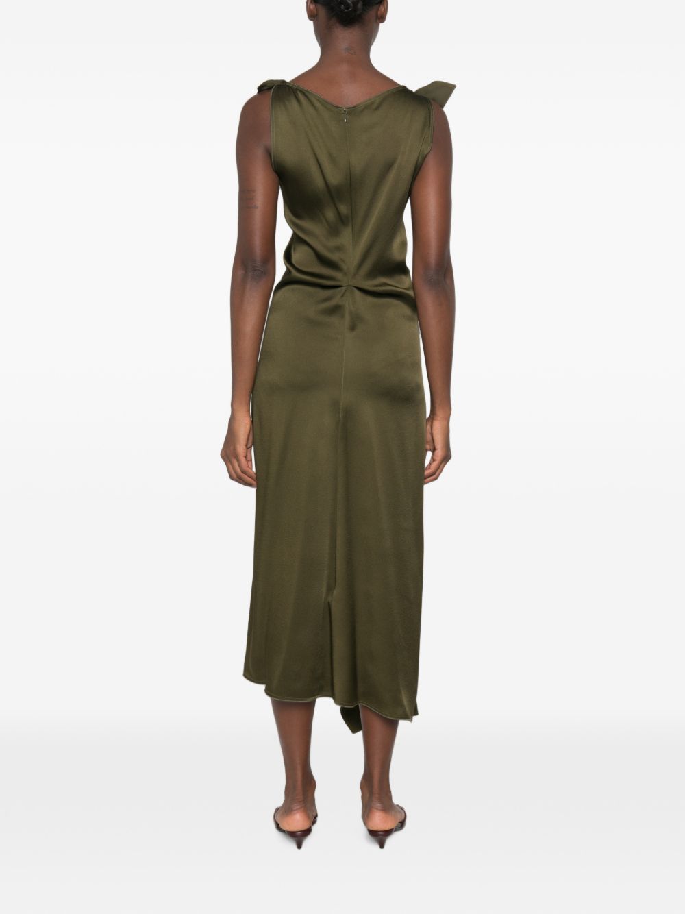 VICTORIA BECKHAM Abito midi asimmetrico con collo drappeggiato verde lucido