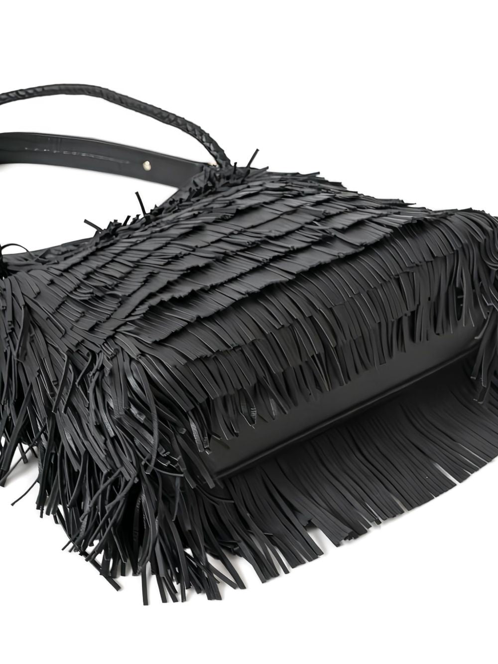 VISONA Borsa in pelle Nappa con frange all-over nera