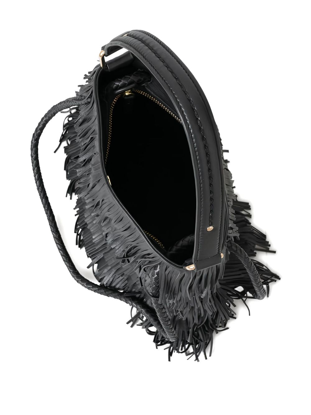 VISONA Borsa in pelle Nappa con frange all-over nera