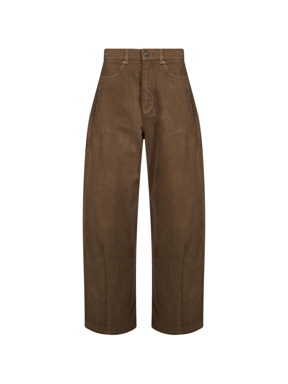 WEEKEND MAX MARA Pantaloni Barrel Leg Marroni in Drill di Puro Cotone
