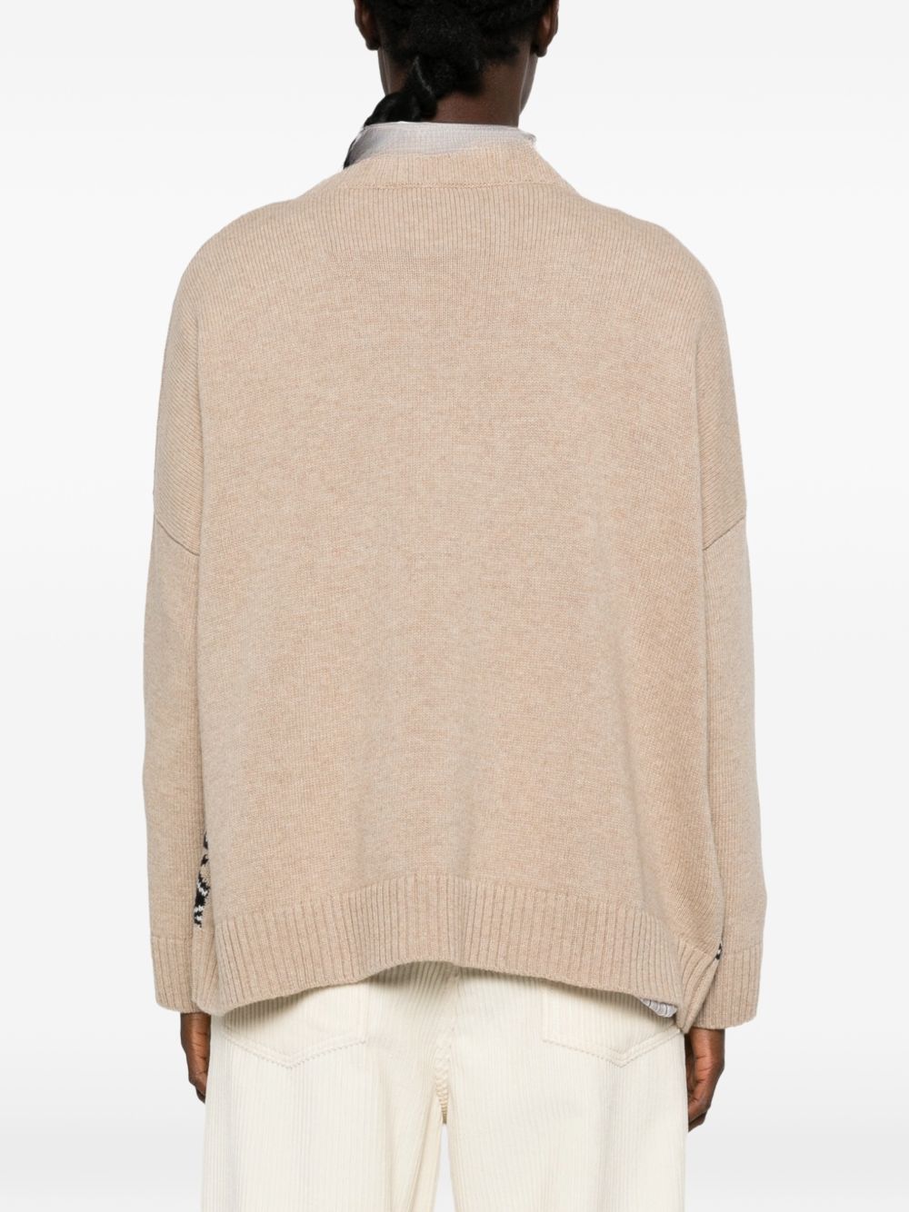 WEEKEND MAX MARA Maglia girocollo in lana beige con motivo cagnolino