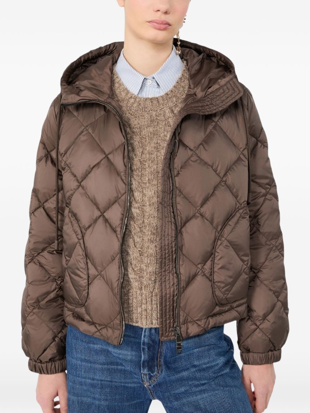 WEEKEND MAX MARA Piumino corto trapuntato con cappuccio marrone