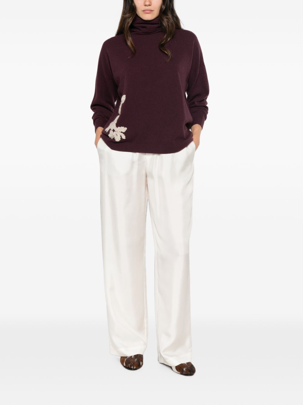 WHYCI Maglia a collo alto vinaccia in lana e cashmere