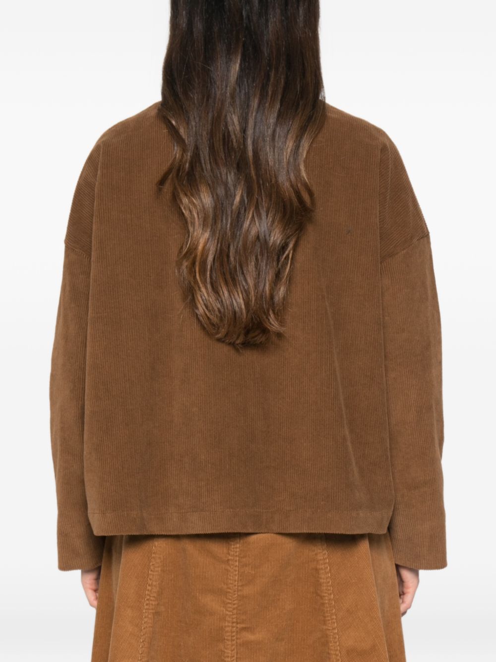 WHYCI Giacca-camicia in cotone marrone con dettaglio sciarpa