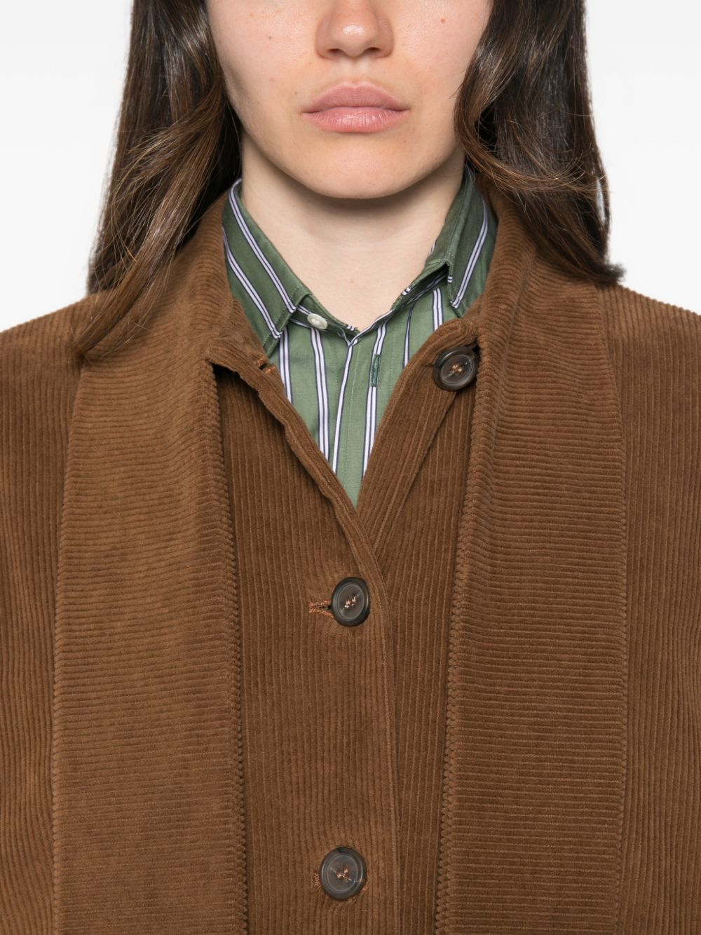 WHYCI Giacca-camicia in cotone marrone con dettaglio sciarpa