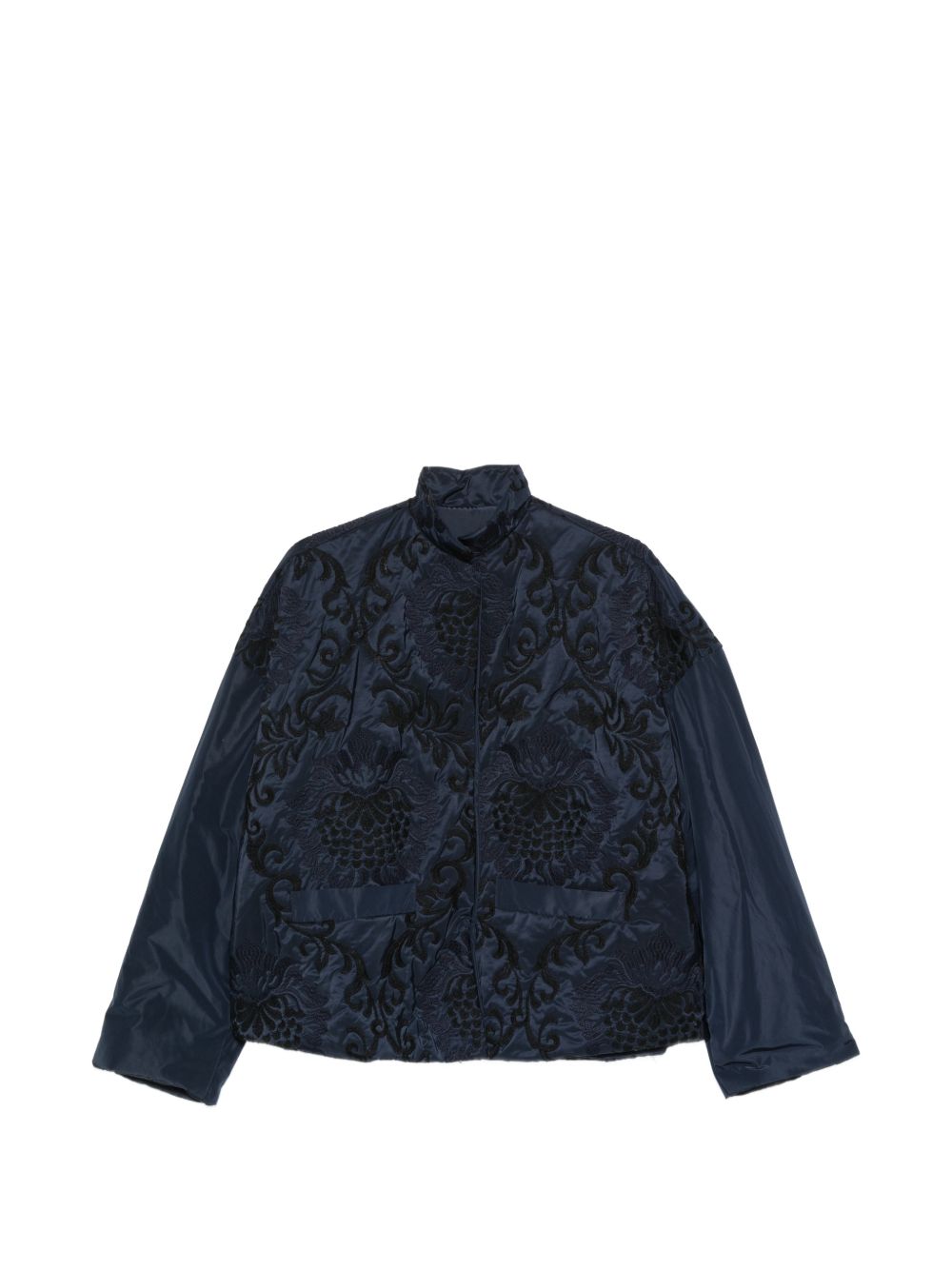 WHYCI Giacca blu navy in damasco ricamato