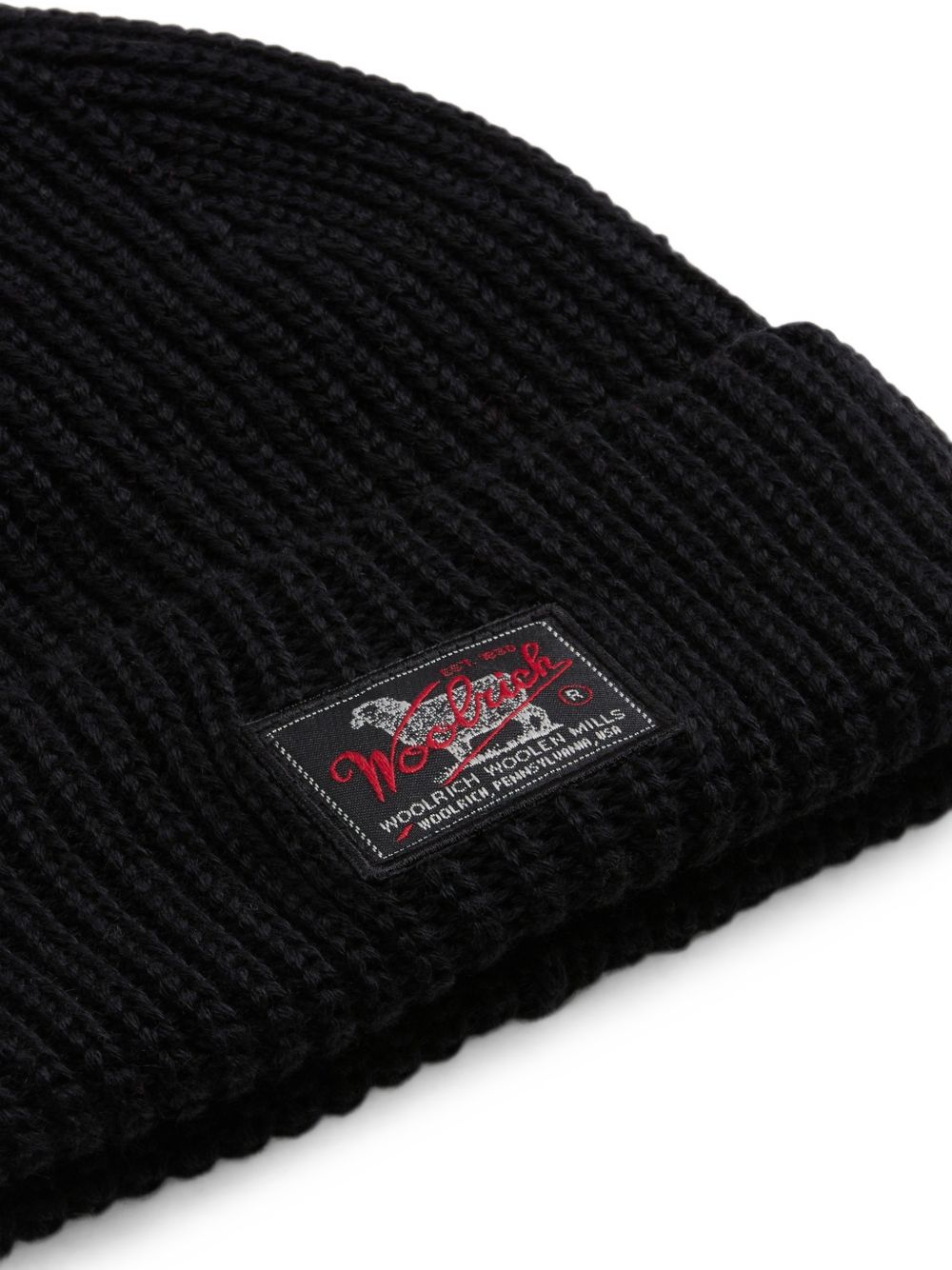 WOOLRICH Cappello nero in lana a coste