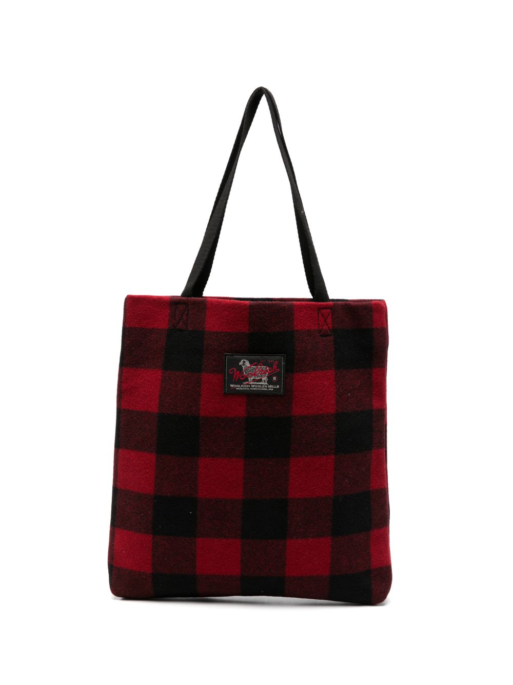 WOOLRICH Borsa in misto lana a quadri nera e rossa