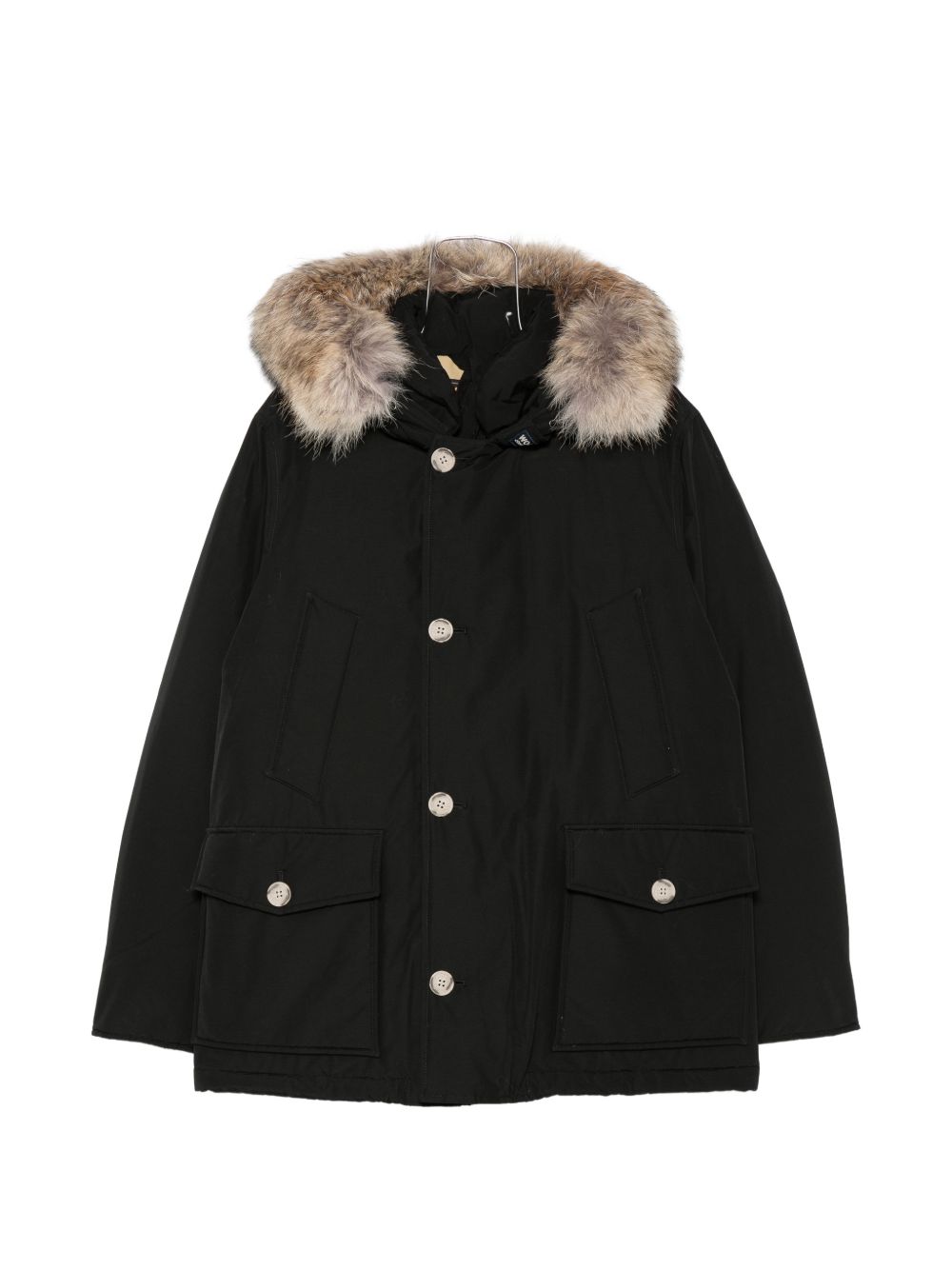 WOOLRICH Parka nero con cappuccio e pelliccia