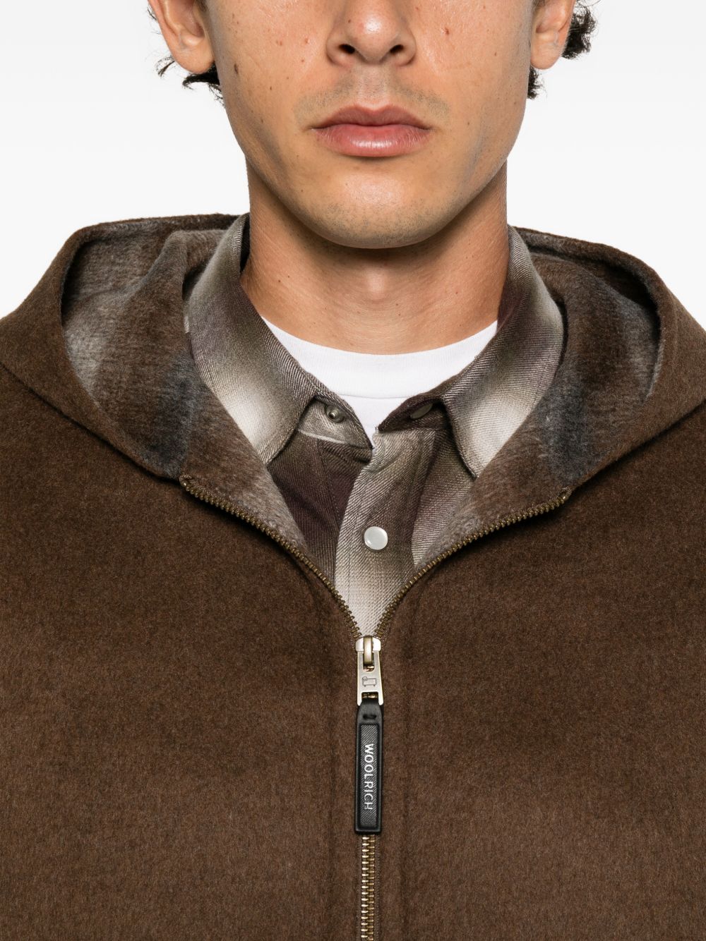 WOOLRICH Giacca marrone con zip e cappuccio
