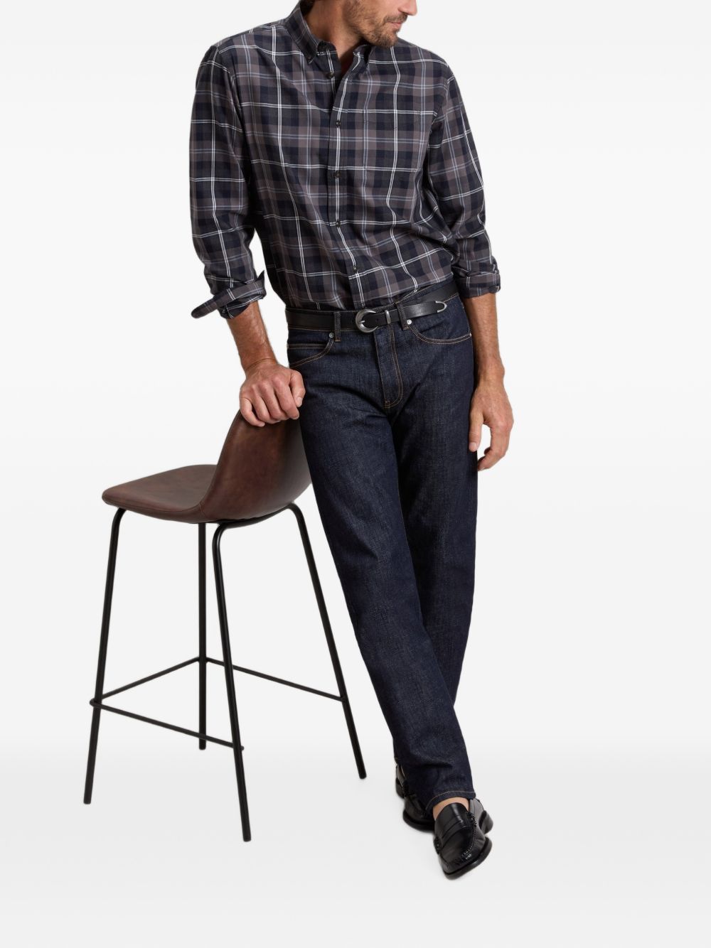 WOOLRICH Camicia in tartan blu in cotone