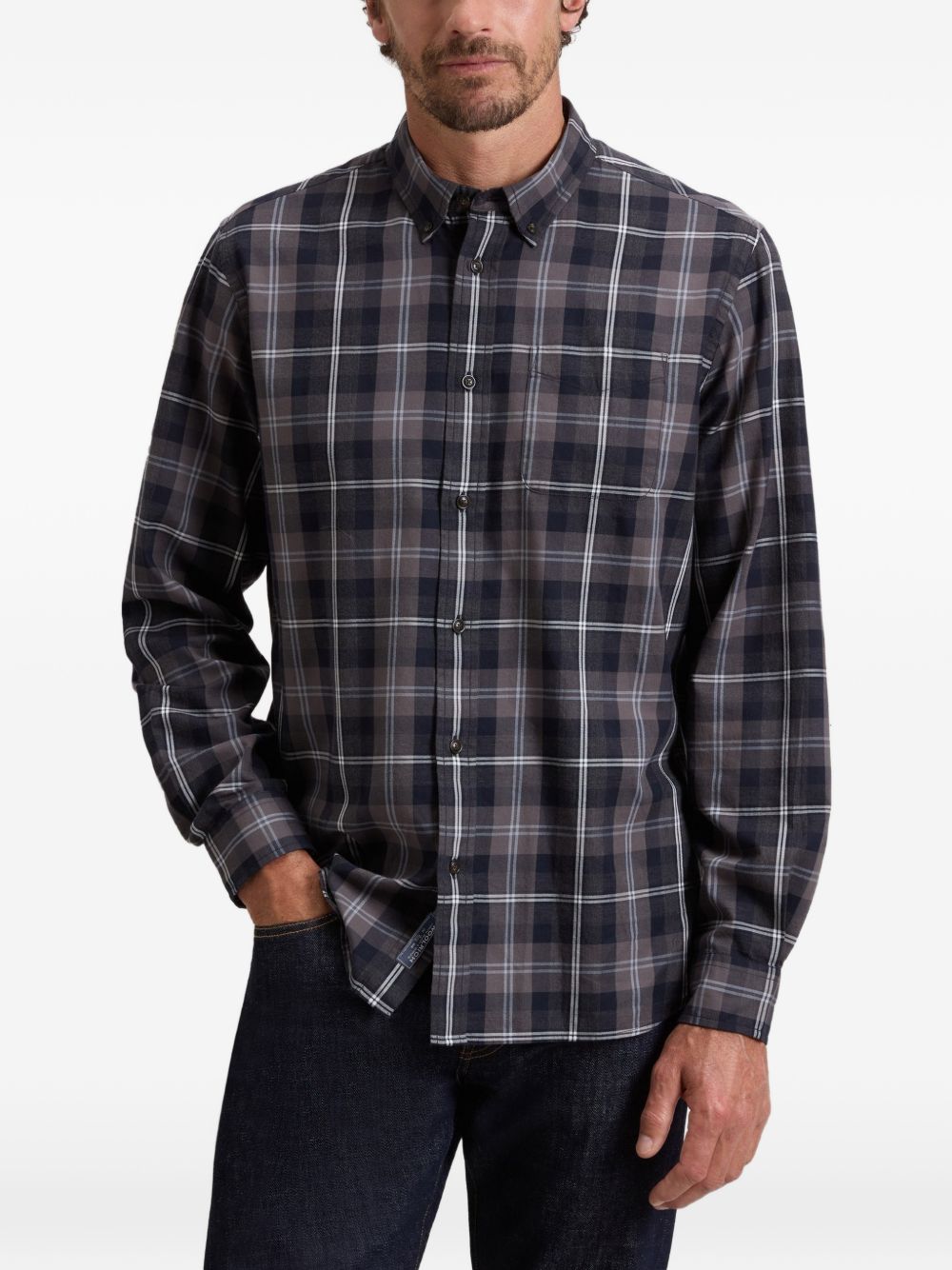 WOOLRICH Camicia in tartan blu in cotone