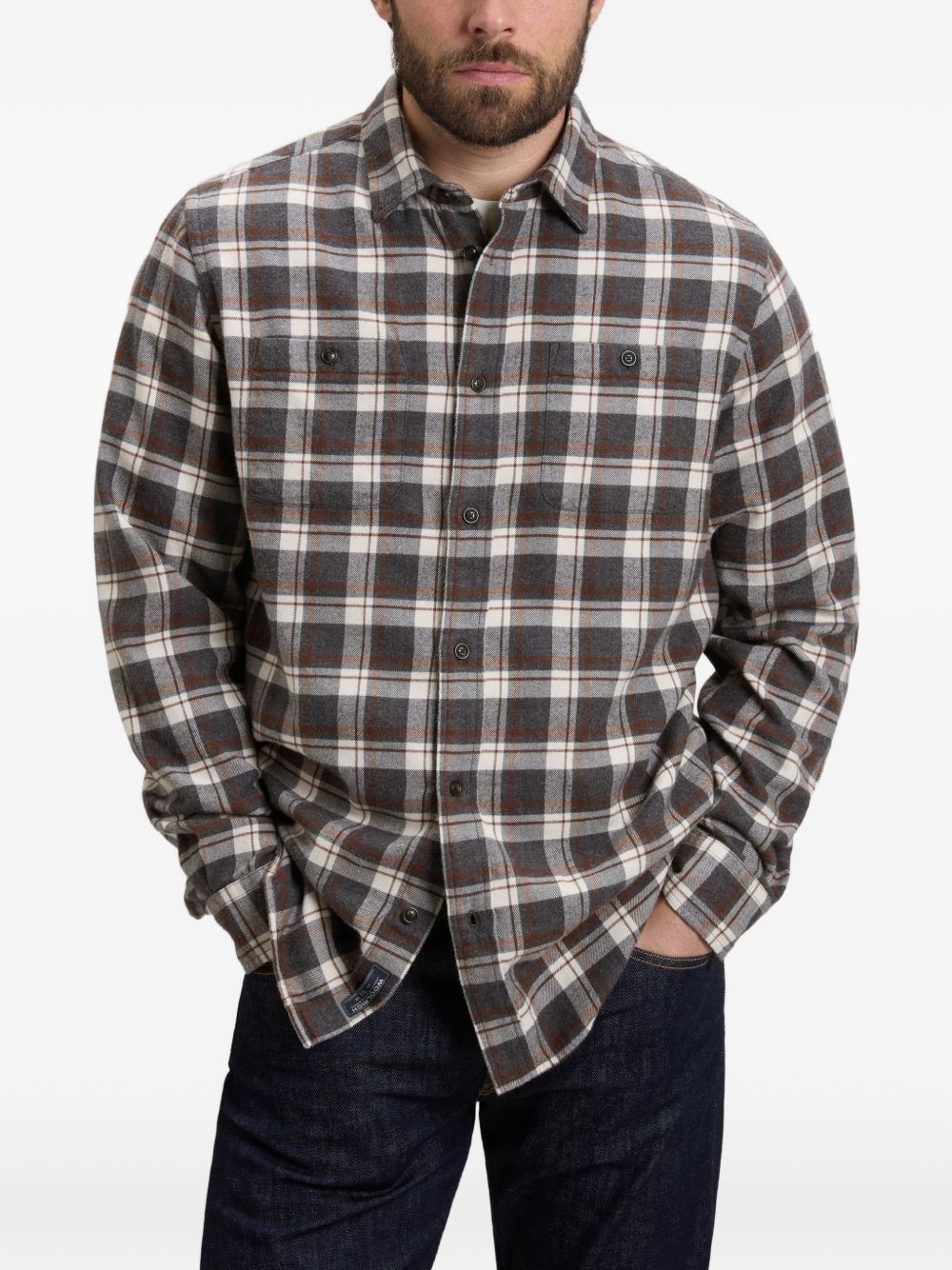WOOLRICH Camicia a quadri grigia a marrone in cotone