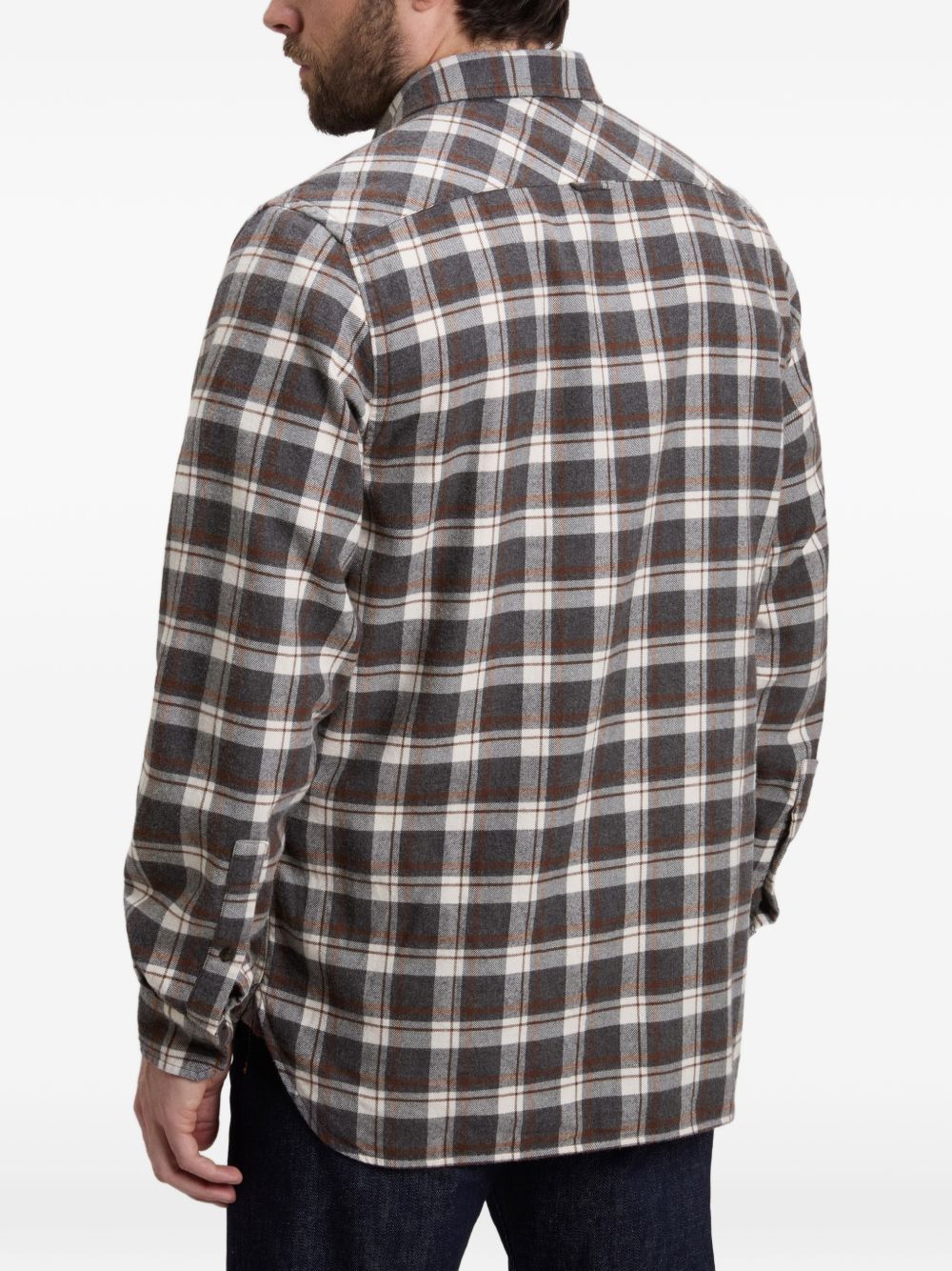 WOOLRICH Camicia a quadri grigia a marrone in cotone