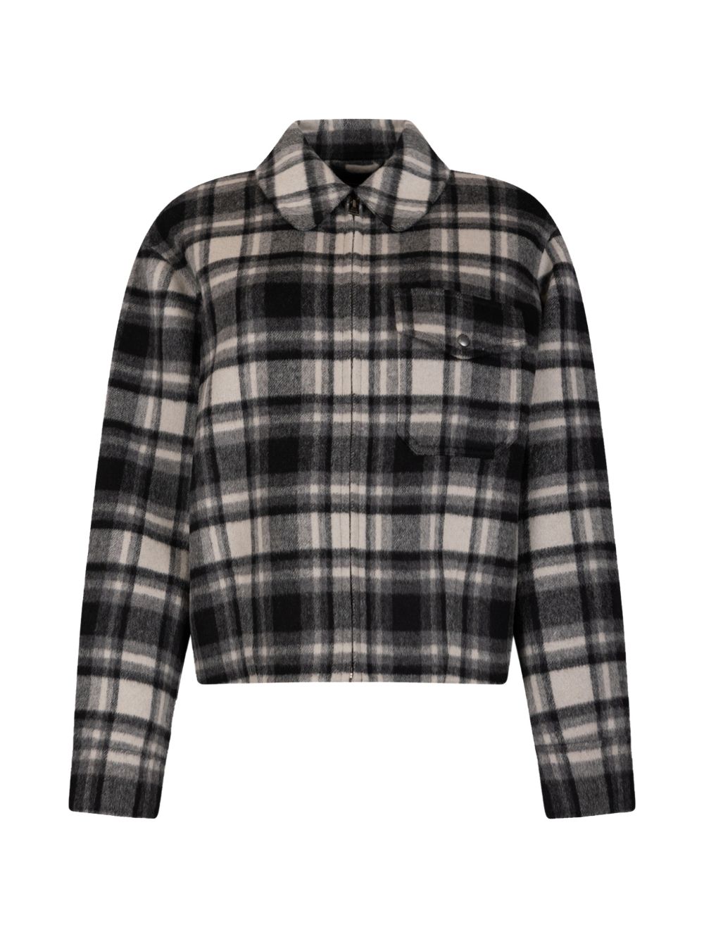WOOLRICH Giacca in lana con motivo scozzese bianco e nero