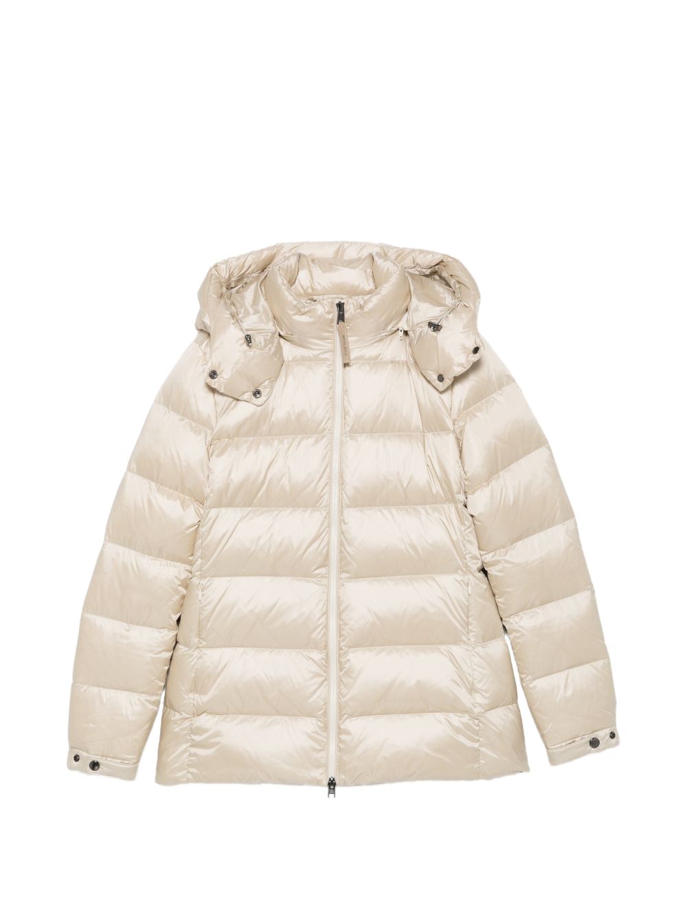 WOOLRICH Piumino corto color crema lucido con cappuccio