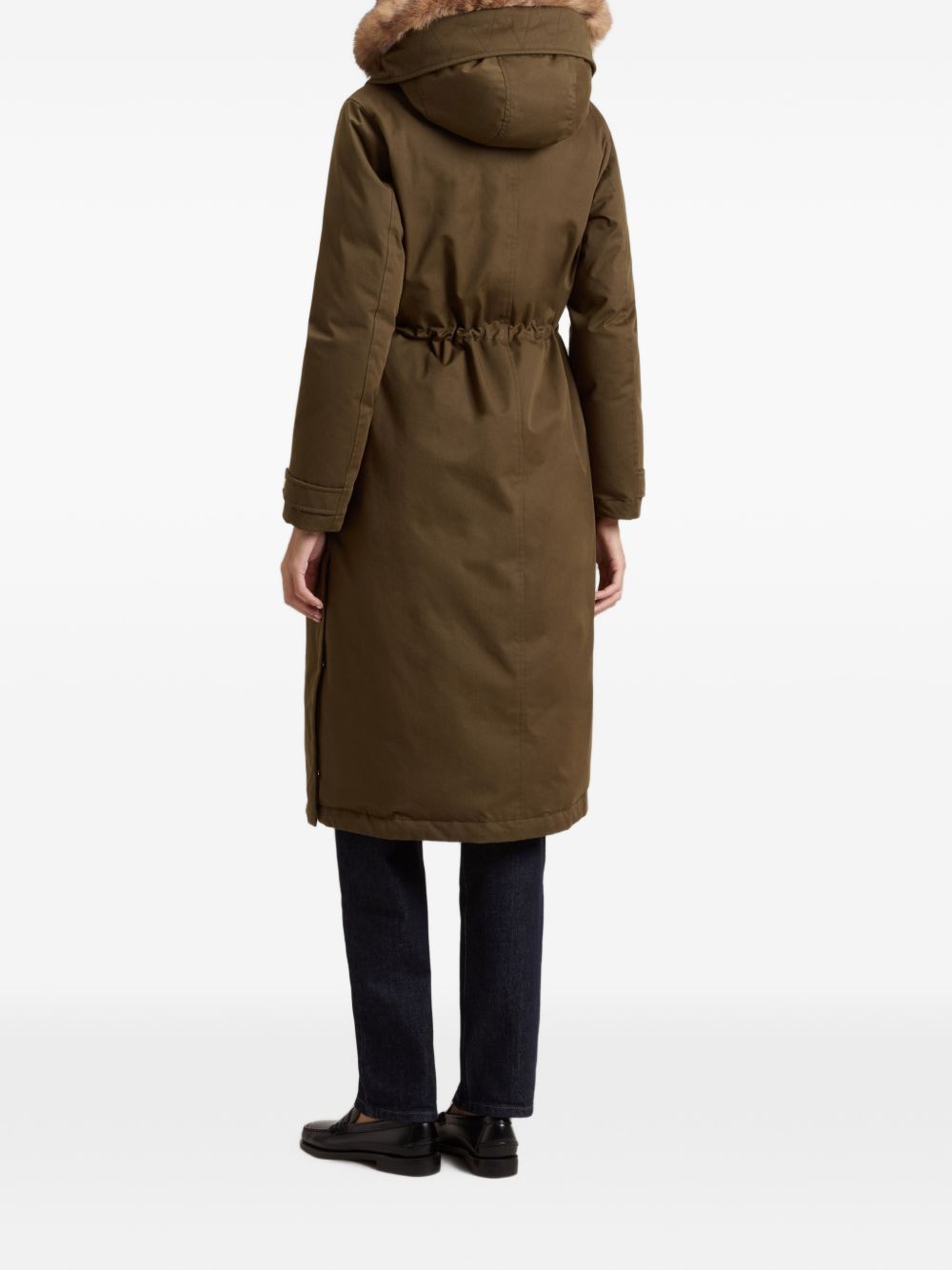 WOOLRICH Parka lungo verde oliva con cappuccio imbottito