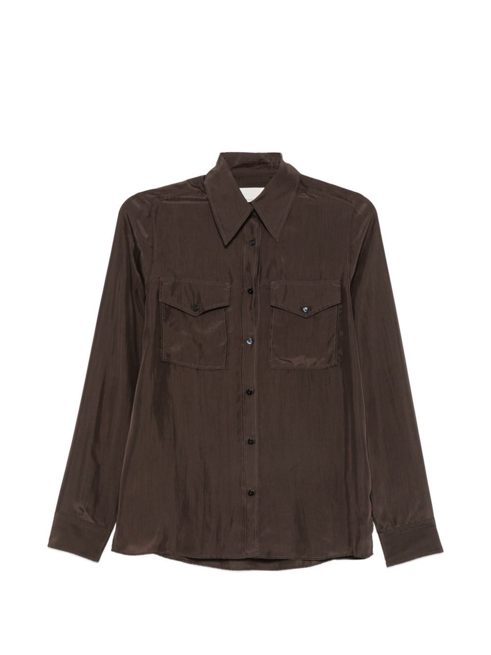 XACUS Camicia Isabella marrone in seta con tasche sul petto
