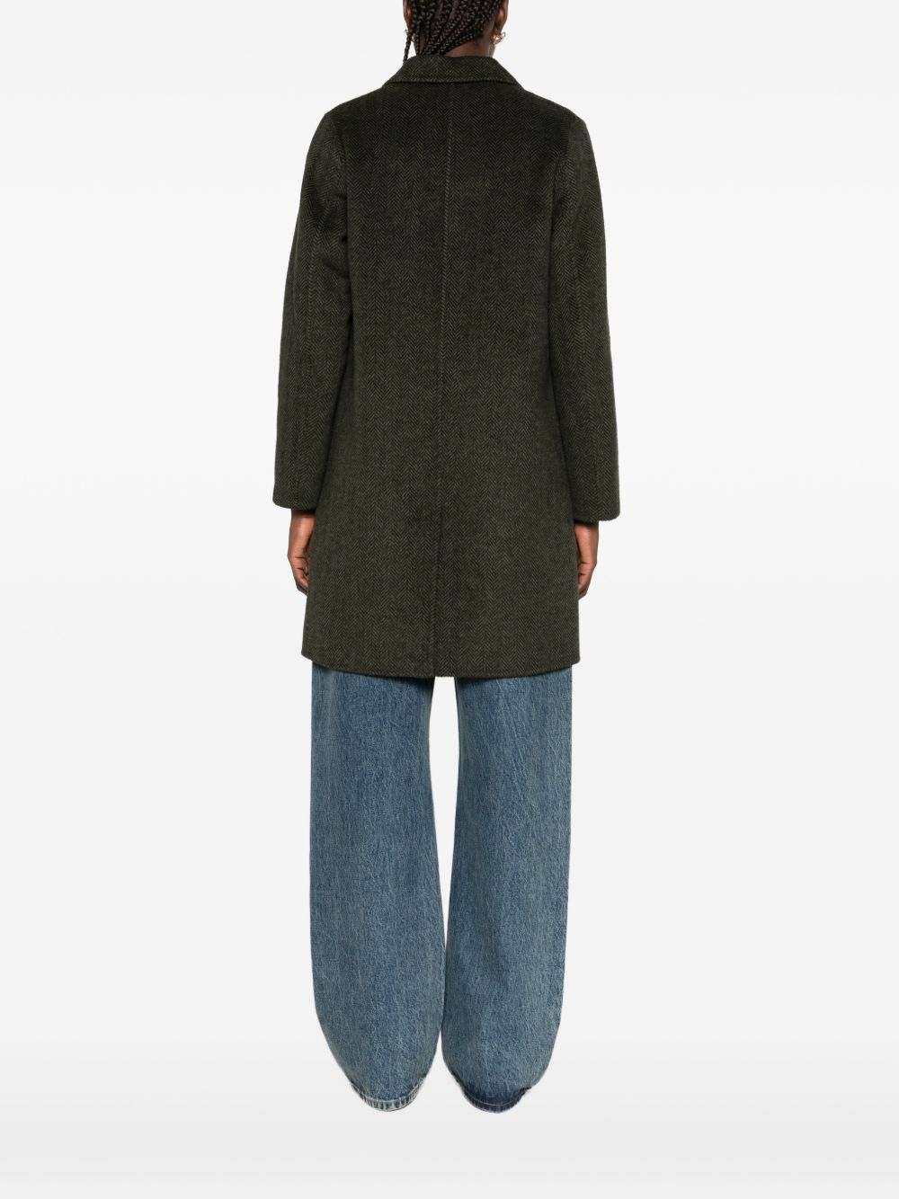 YERSE Cappotto Caroline in lana verde con motivo spigato