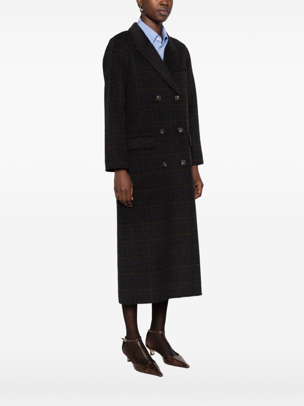YERSE Cappotto lungo doppiopetto a quadri