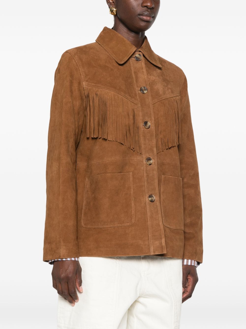 YERSE Giacca Beth in pelle suede con frange