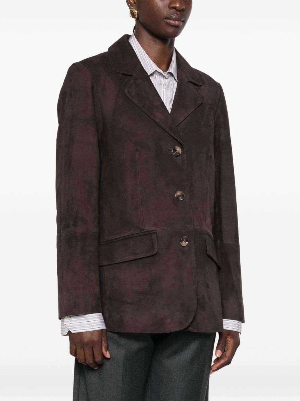YERSE Giacca in suede con tasche marrone scuro