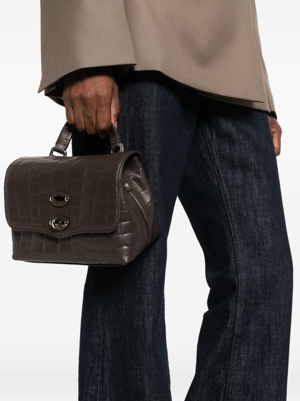 ZANELLATO Borsa Postina Foulard 70 Baby in Pelle di Vitello Stampa Cocco