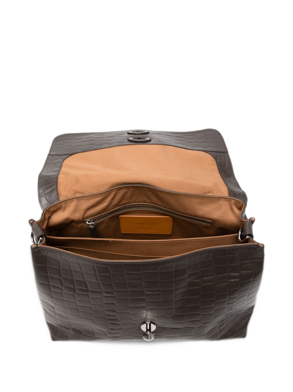 ZANELLATO Borsa Postina Foulard 70 Medium in Pelle Stampa Coccodrillo marrone