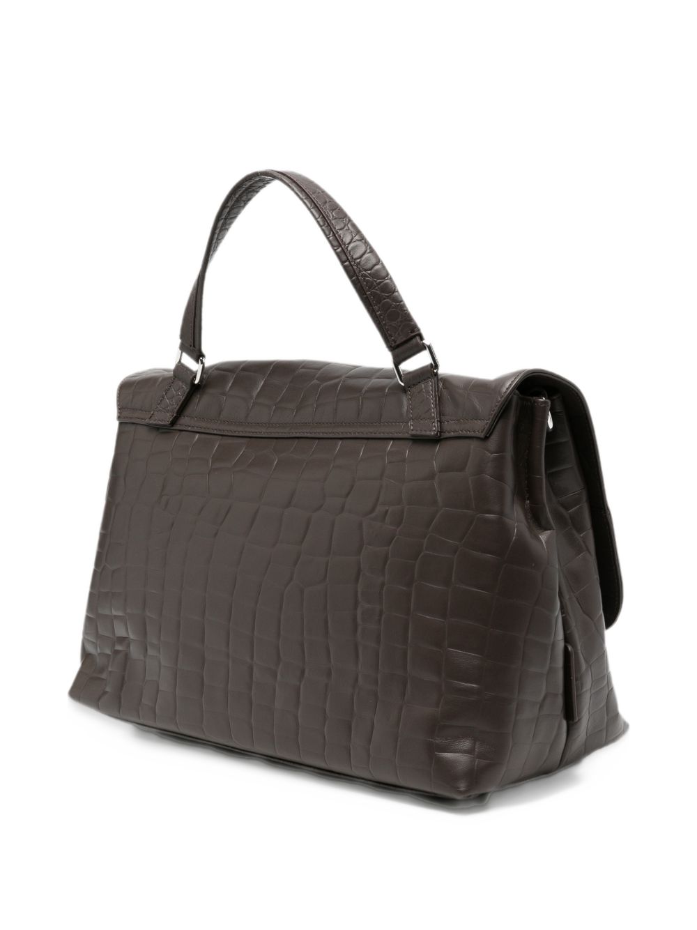 ZANELLATO Borsa Postina Foulard 70 Medium in Pelle Stampa Coccodrillo marrone