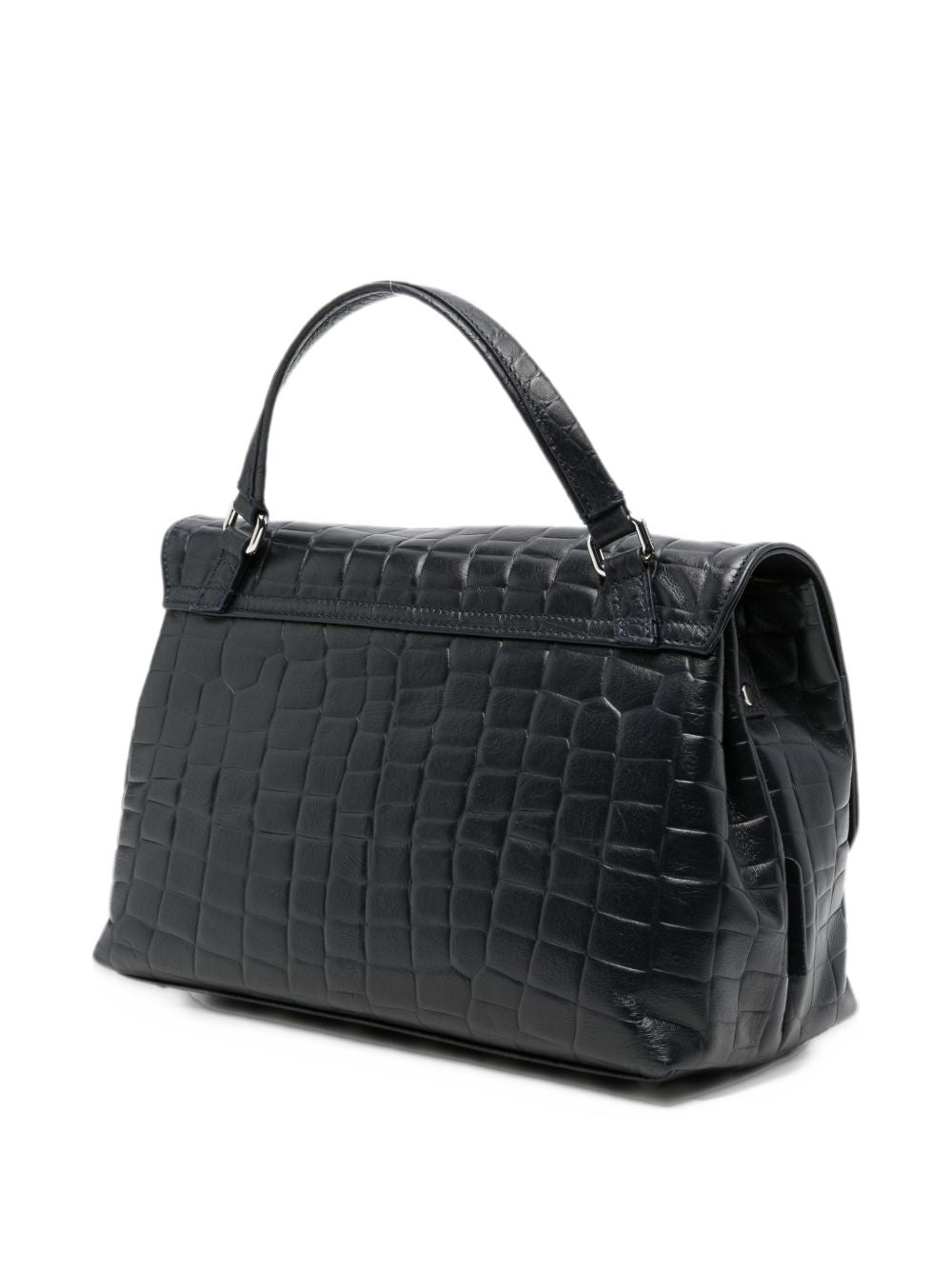 ZANELLATO Borsa Postina Foulard 70 Medium in Pelle Stampa Coccodrillo blu orione