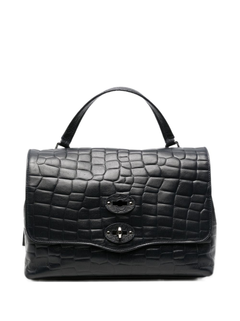 ZANELLATO Borsa Postina Foulard 70 Medium in Pelle Stampa Coccodrillo blu orione