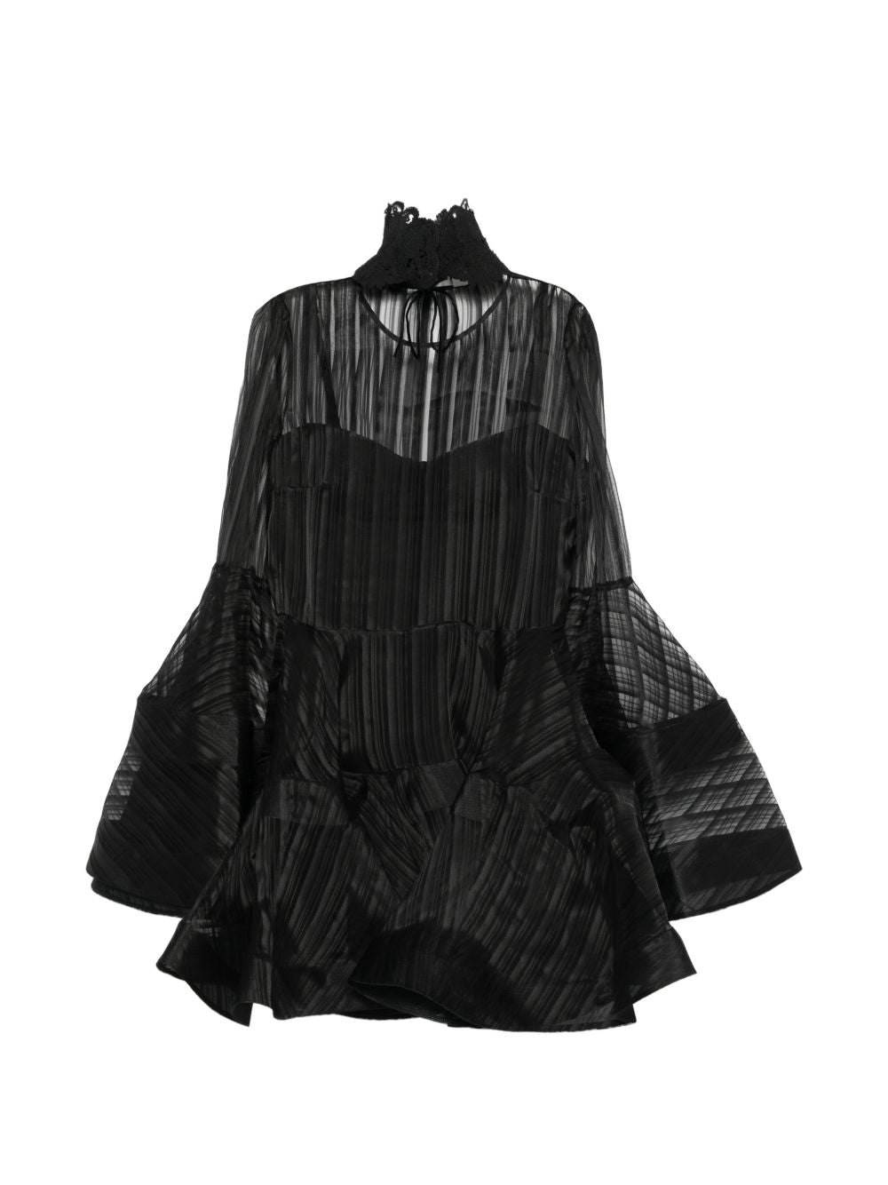 ZIMMERMANN Mini abito nero in organza di seta con maniche voluminose