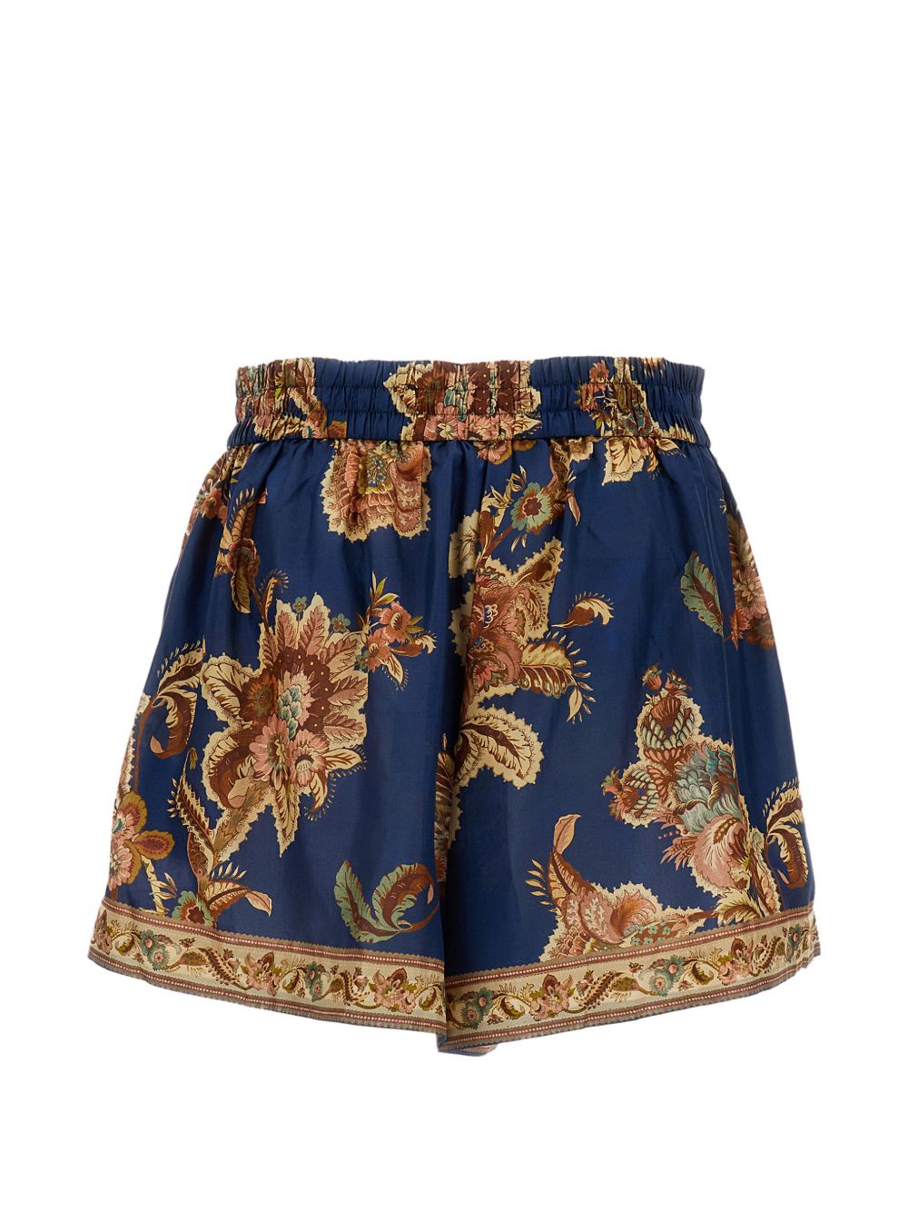 ZIMMERMANN Shorts blu in pura seta con stampa floreale