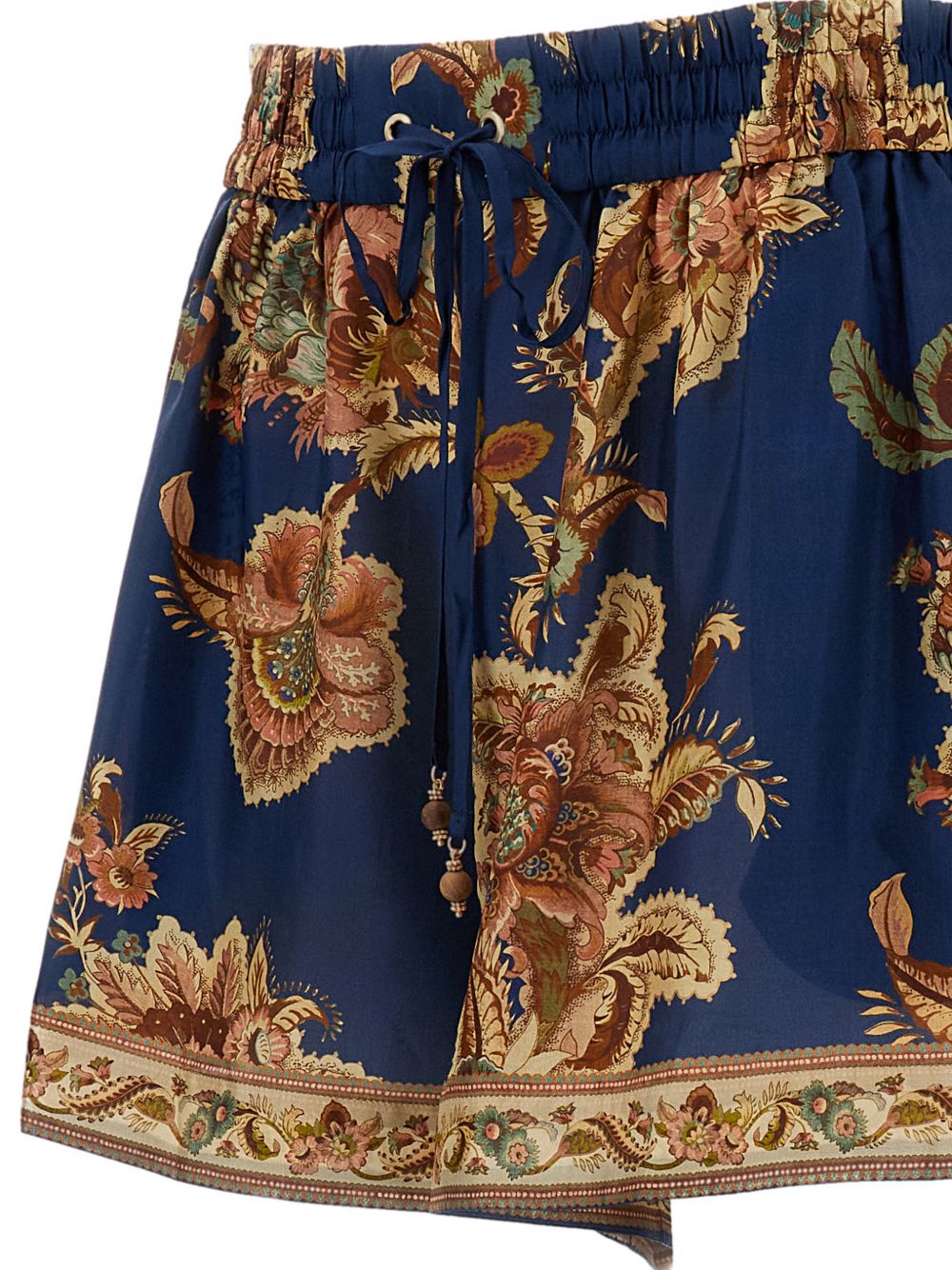 ZIMMERMANN Shorts blu in pura seta con stampa floreale