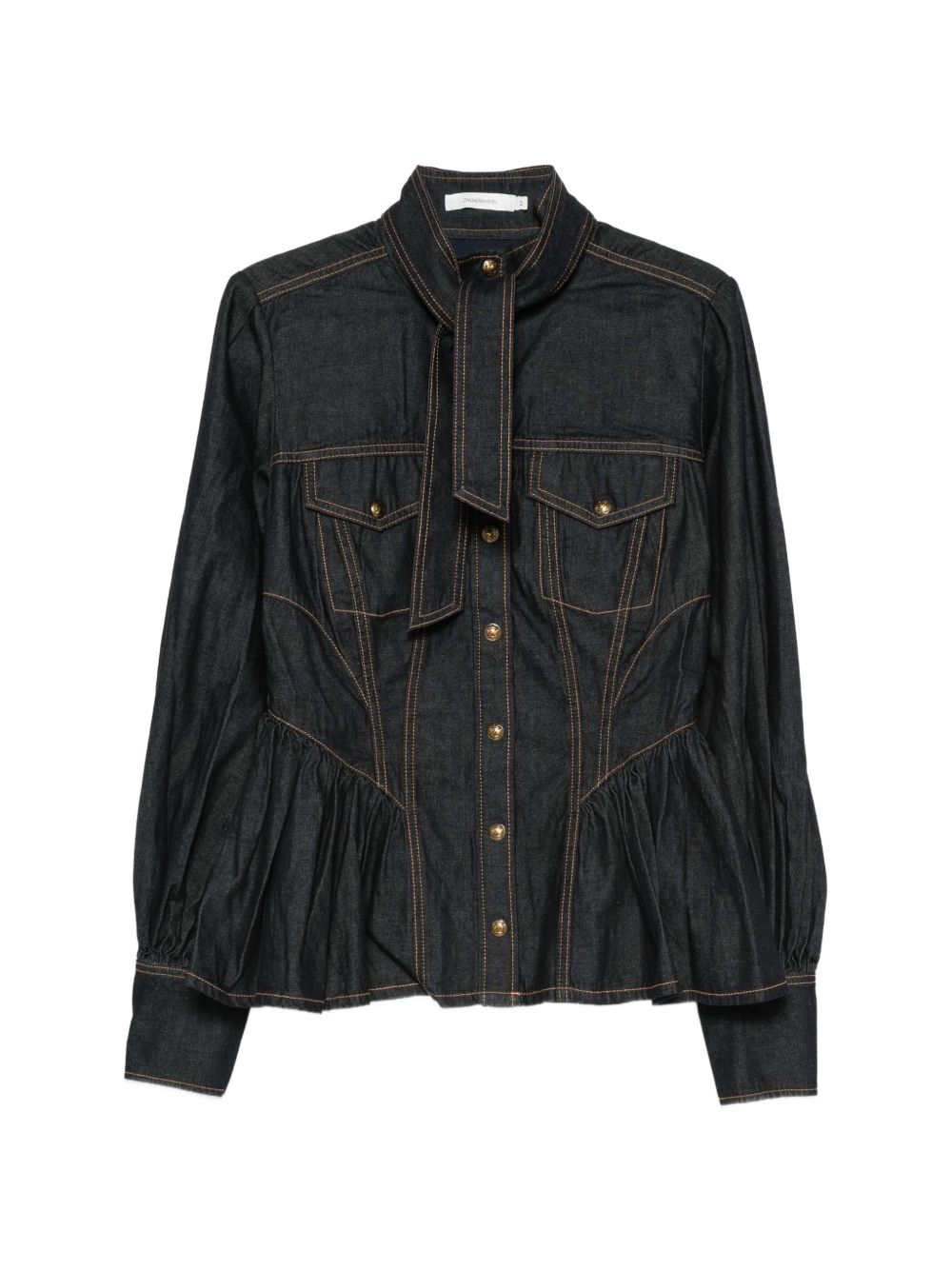 ZIMMERMANN Camicia fitted in denim blu Onyx con maniche a sbuffo