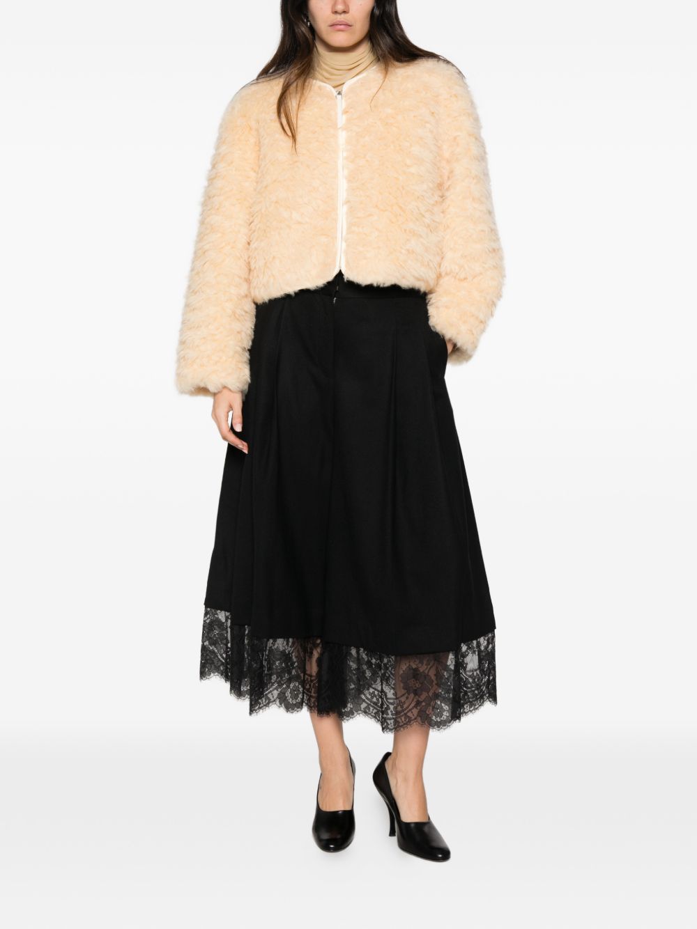 ZIMMERMANN Gonna midi nera in lana con dettagli in pizzo