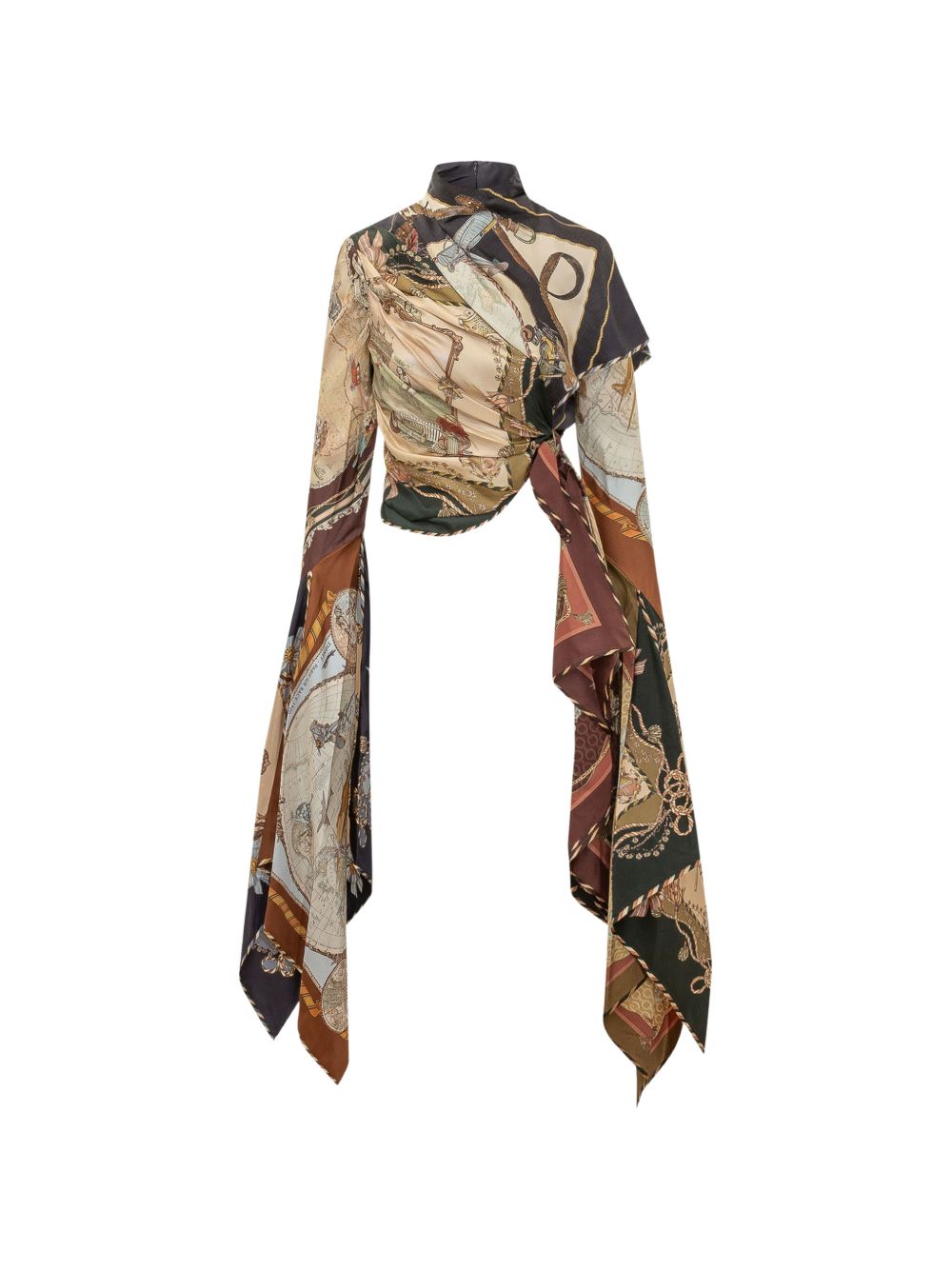 ZIMMERMANN Top cropped in seta con drappeggio e stampa foulard