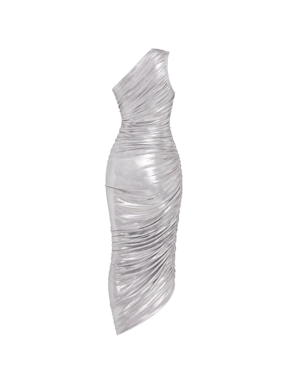 NORMA KAMALI Abito midi Diana Gown argento drappeggiato monospalla
