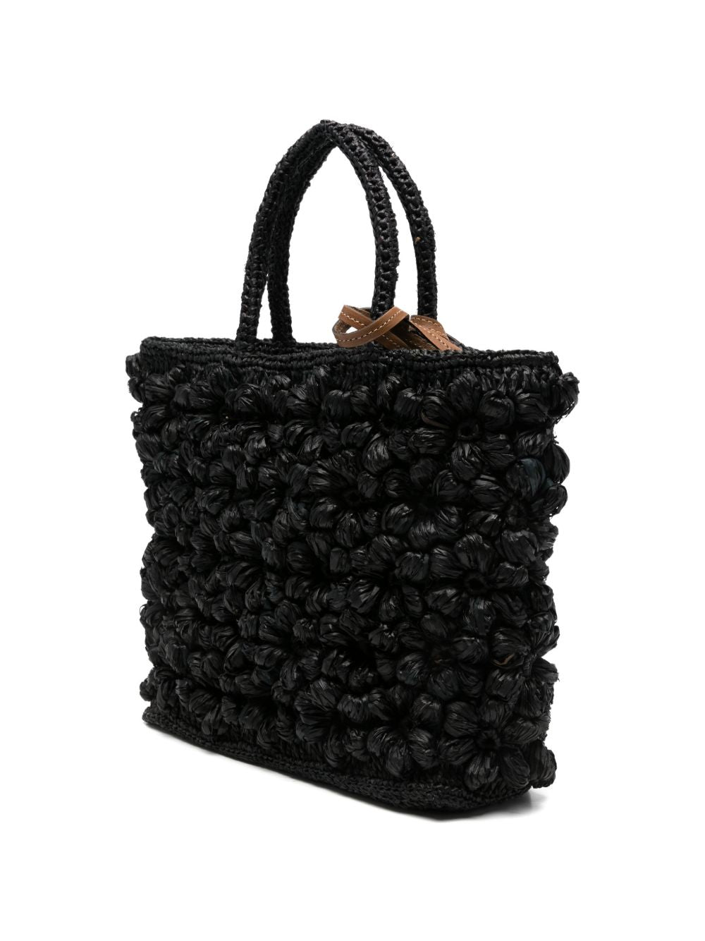 AFAR Borsa a mano Flower in rafia nera