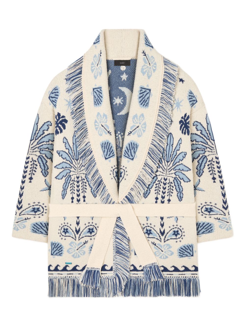 ALANUI Cardigan bianco e celeste con frange e cintura