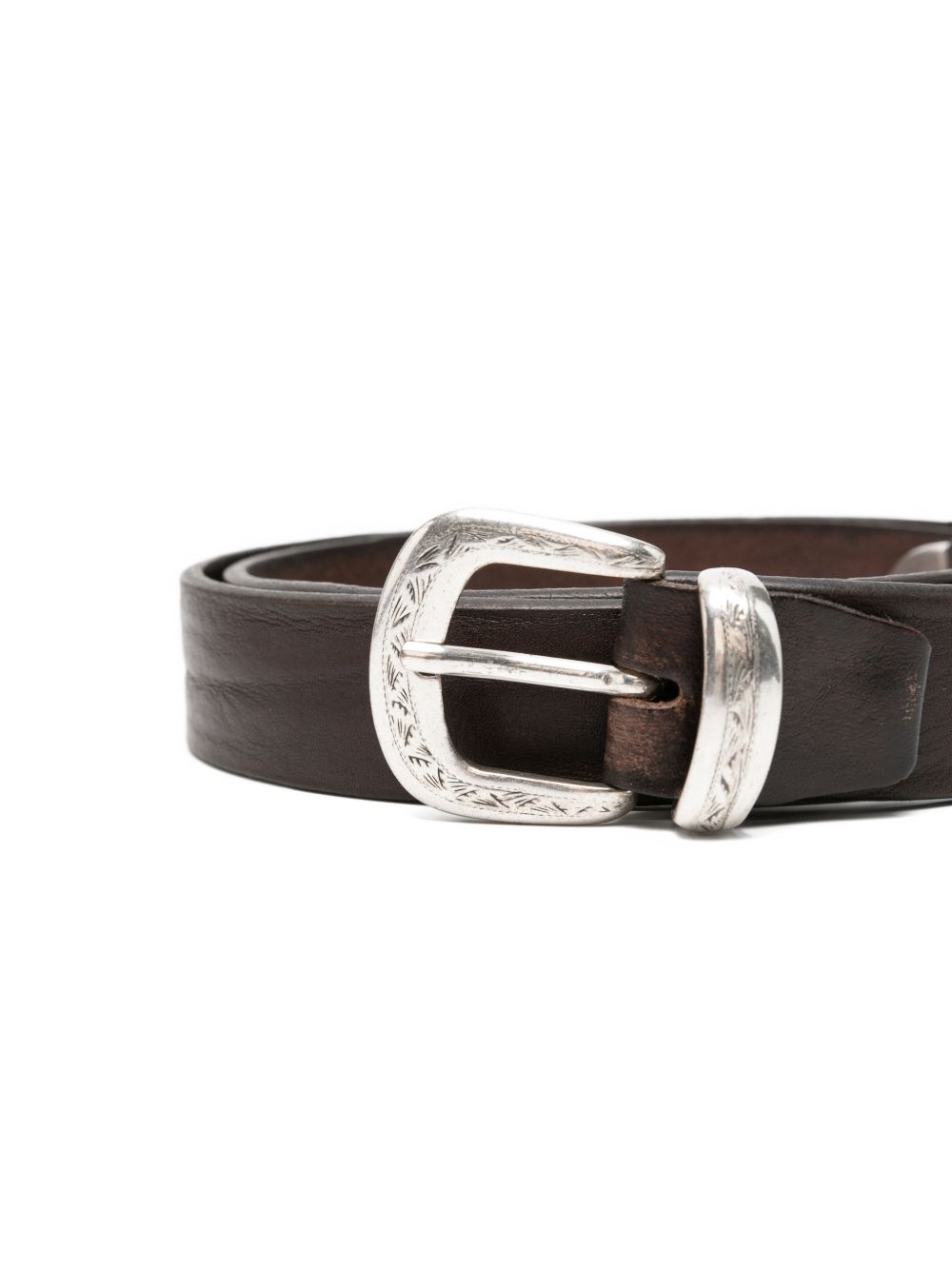 ALBERTO LUTI Cintura in pelle marrone con dettagli argento