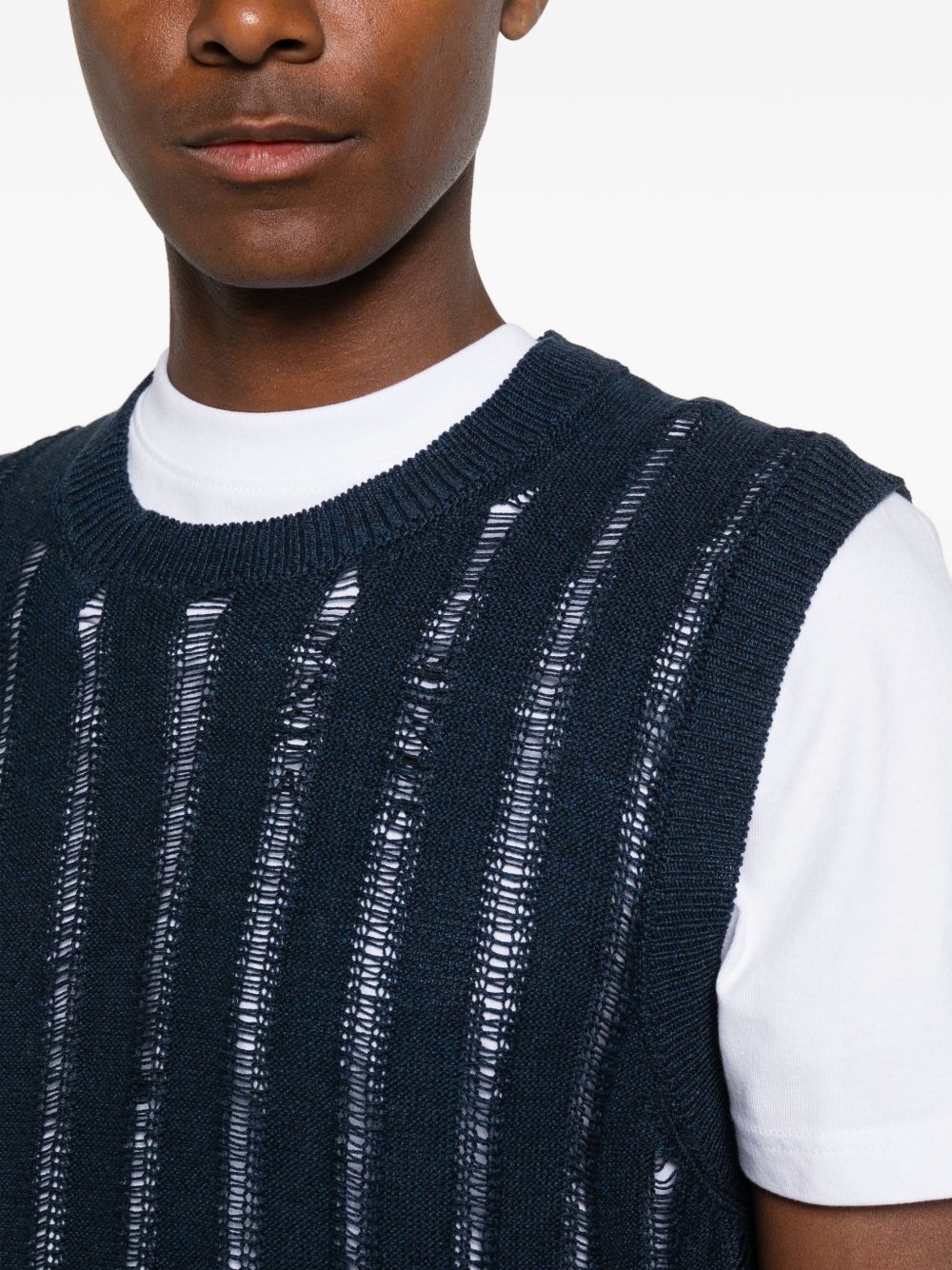 AMARANTO Gilet girocollo blu navy con effetto traforato