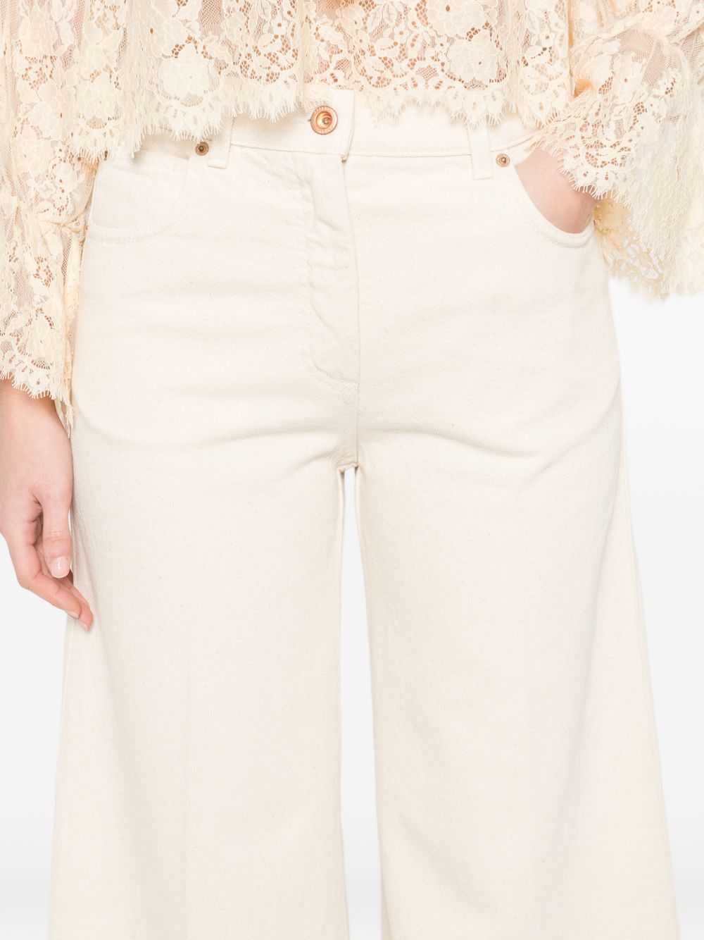 ASPESI Pantaloni wide-leg in cotone avorio