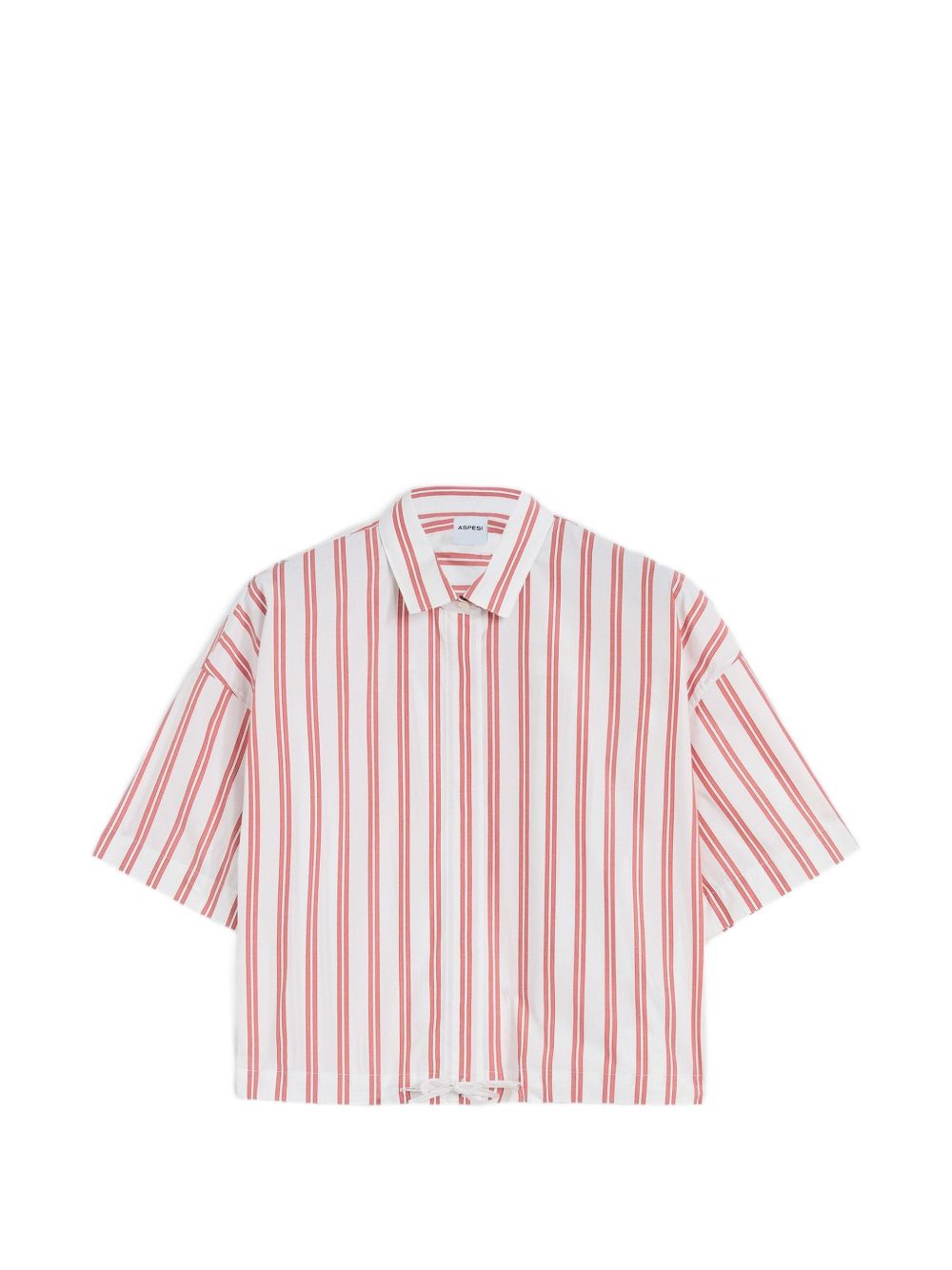 ASPESI Camicia a maniche corte a righe bianche e rosse in cotone