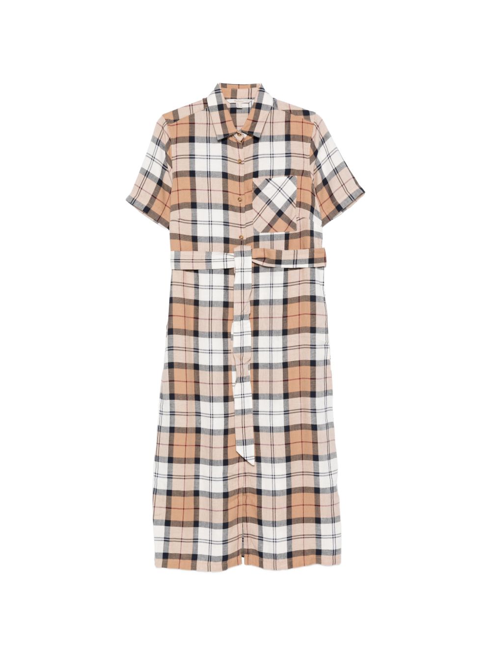 BARBOUR Abito midi marrone Fern a quadri con cintura