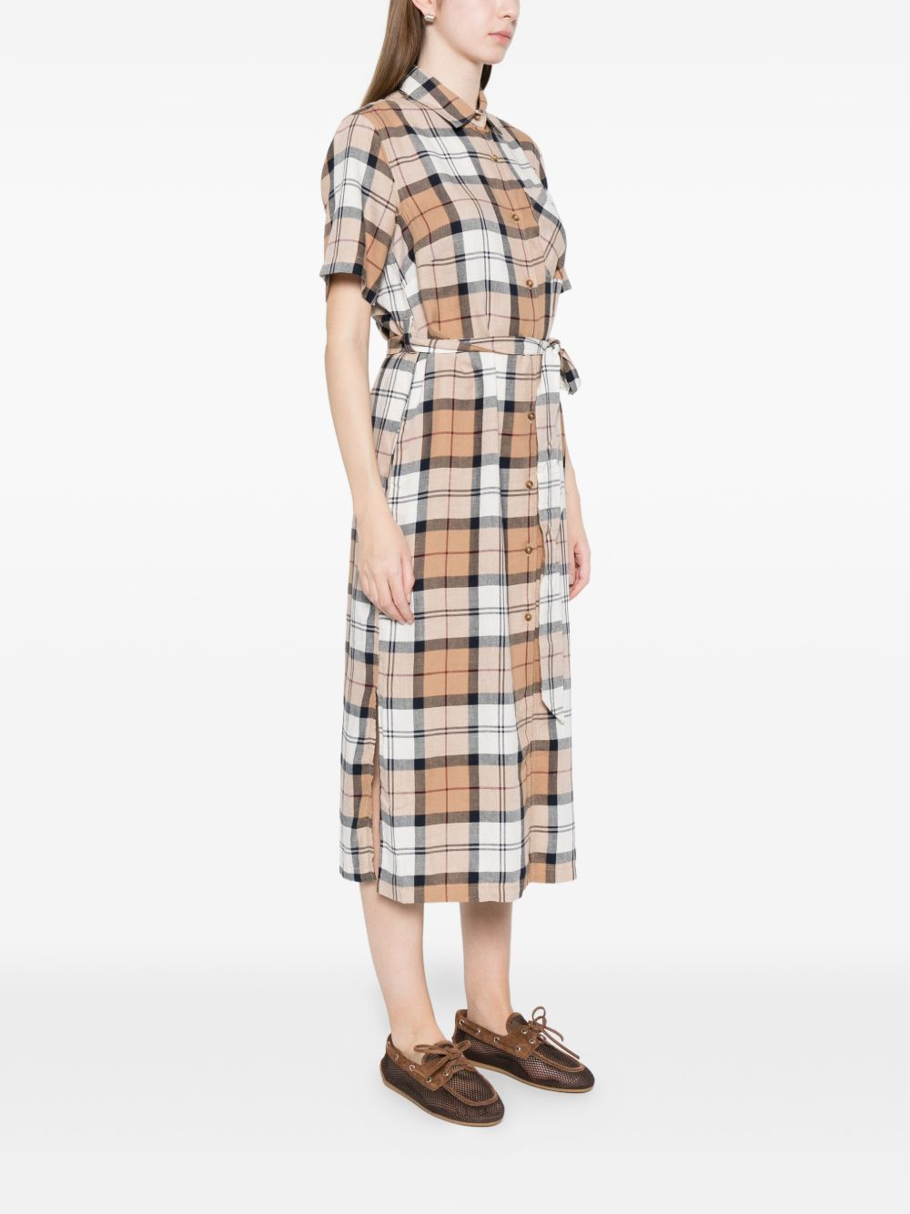 BARBOUR Abito midi marrone Fern a quadri con cintura