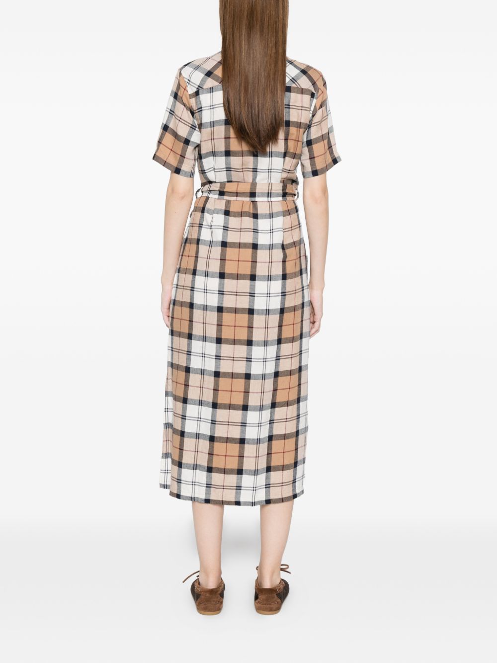 BARBOUR Abito midi marrone Fern a quadri con cintura