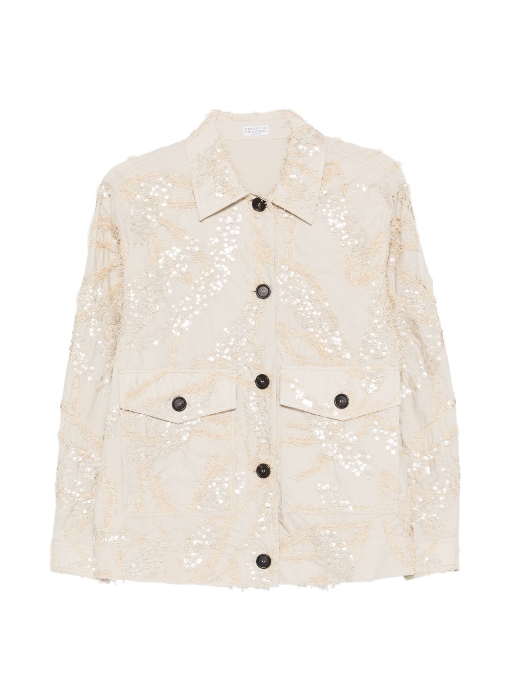 BRUNELLO CUCINELLI Giacca in cotone beige chiaro con paillettes